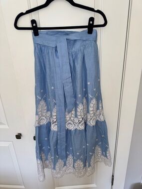 Miguelina Light Blue Embroidered Maxi Skirt